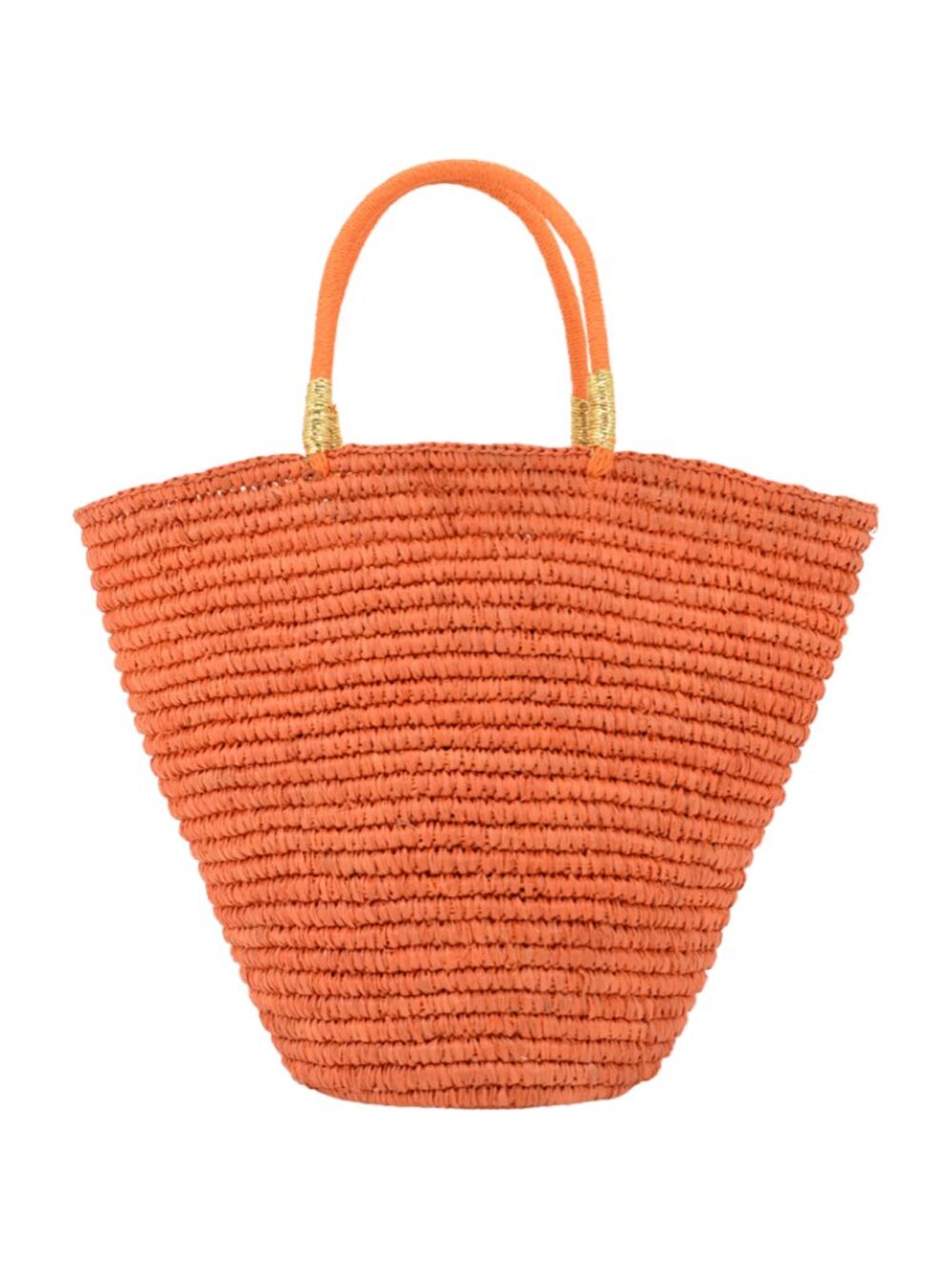 Madagascar handcrafted woven straw raffia tote in vibrant orange